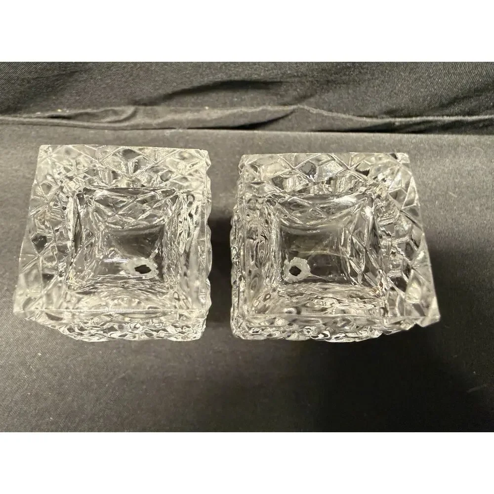 Rare Mini Crystal Clear Glass Cruets & Jam Jar W/ Spoon Set Of 3 Square Vintage